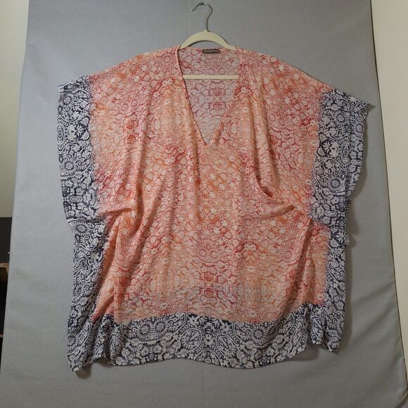 Tommy Bahama Shirt Womens Large Pink Blue Tunic Cover Up Boho Floral Print Sheer - Picture 1 of 7